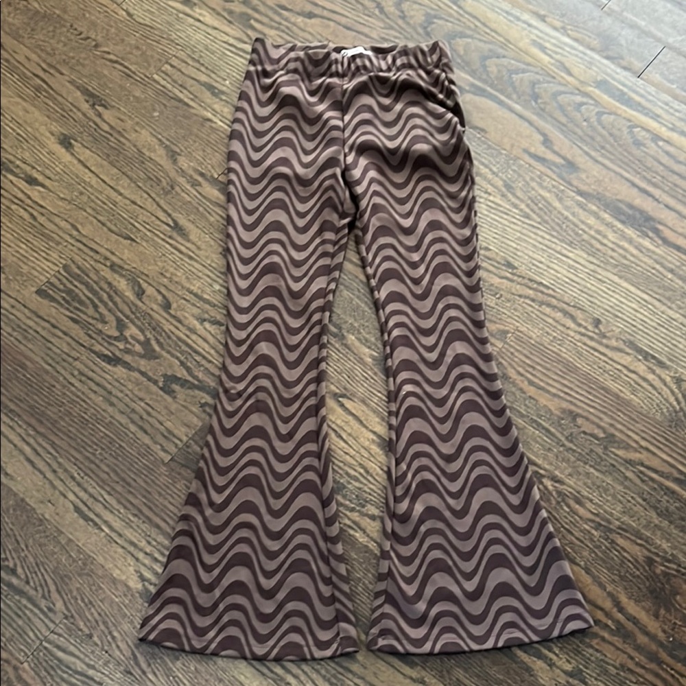 boho Brown Wavy Pattern Flared Pants - image 1